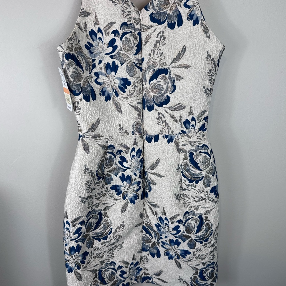 NWT Dress the‎ Population white/blue floral dress sheer insert size small - Picture 2 of 12